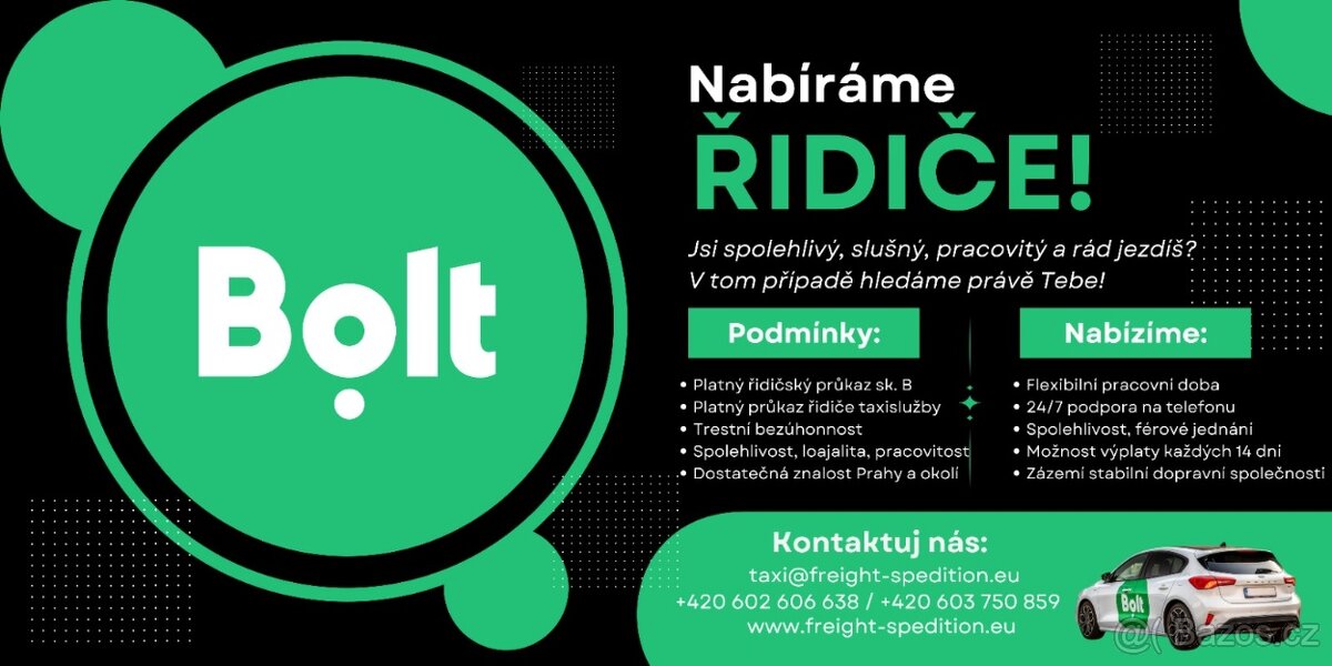 Flotila pro Bolt taxi přijme řidiče