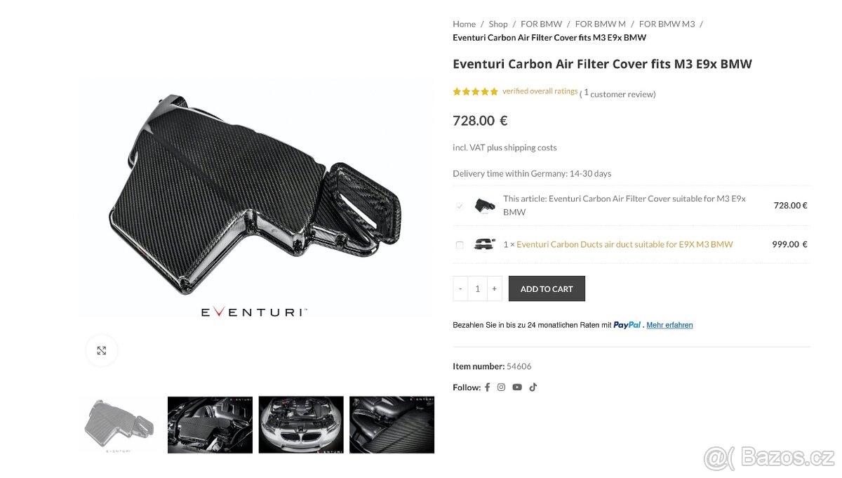 BMW E9X M3- Eventuri carbon air box KRYT NOVÉ