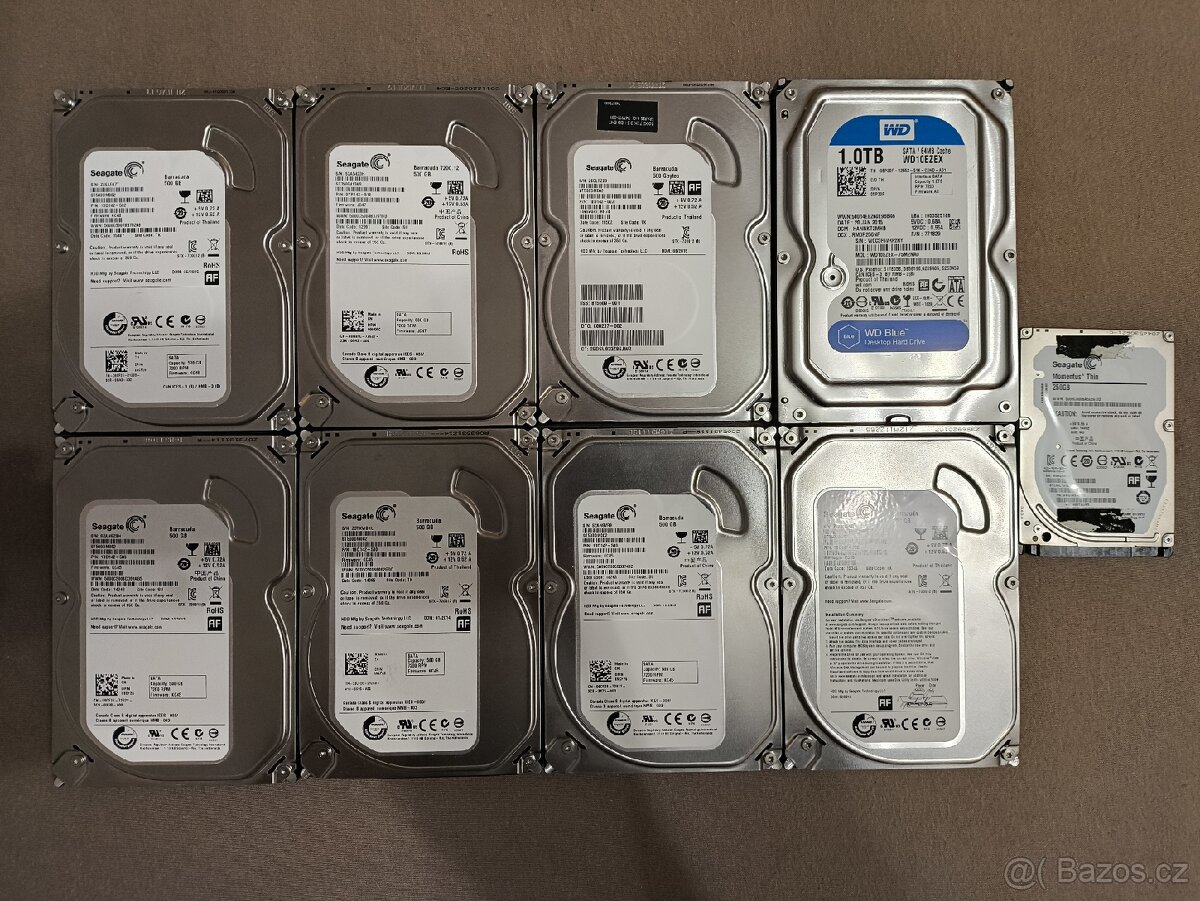 HDD harddisky SATA 1x 1Tb, 6X 500GB 1X 250gb