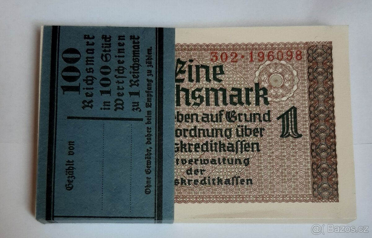 100ks balíček 1 Reichsmark 1939 ve stavu Unc