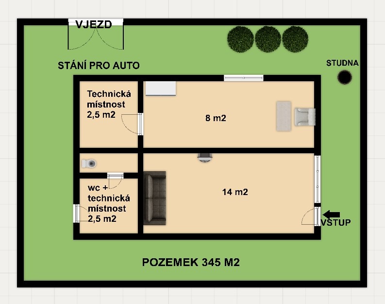 Prodej zděné chaty 27 m2 s pozemkem 345 m2