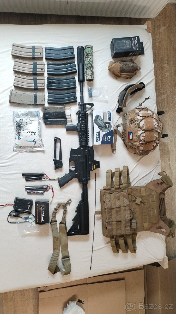 M4 celokov+výbava,helma,vesta, brýle,kukla, sekundárka