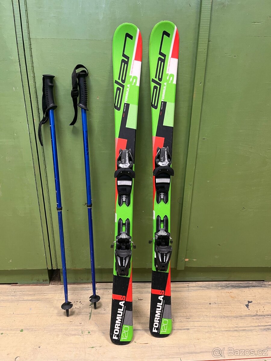 Prodám dětské lyže Elán 120cm, hůlky,helmu