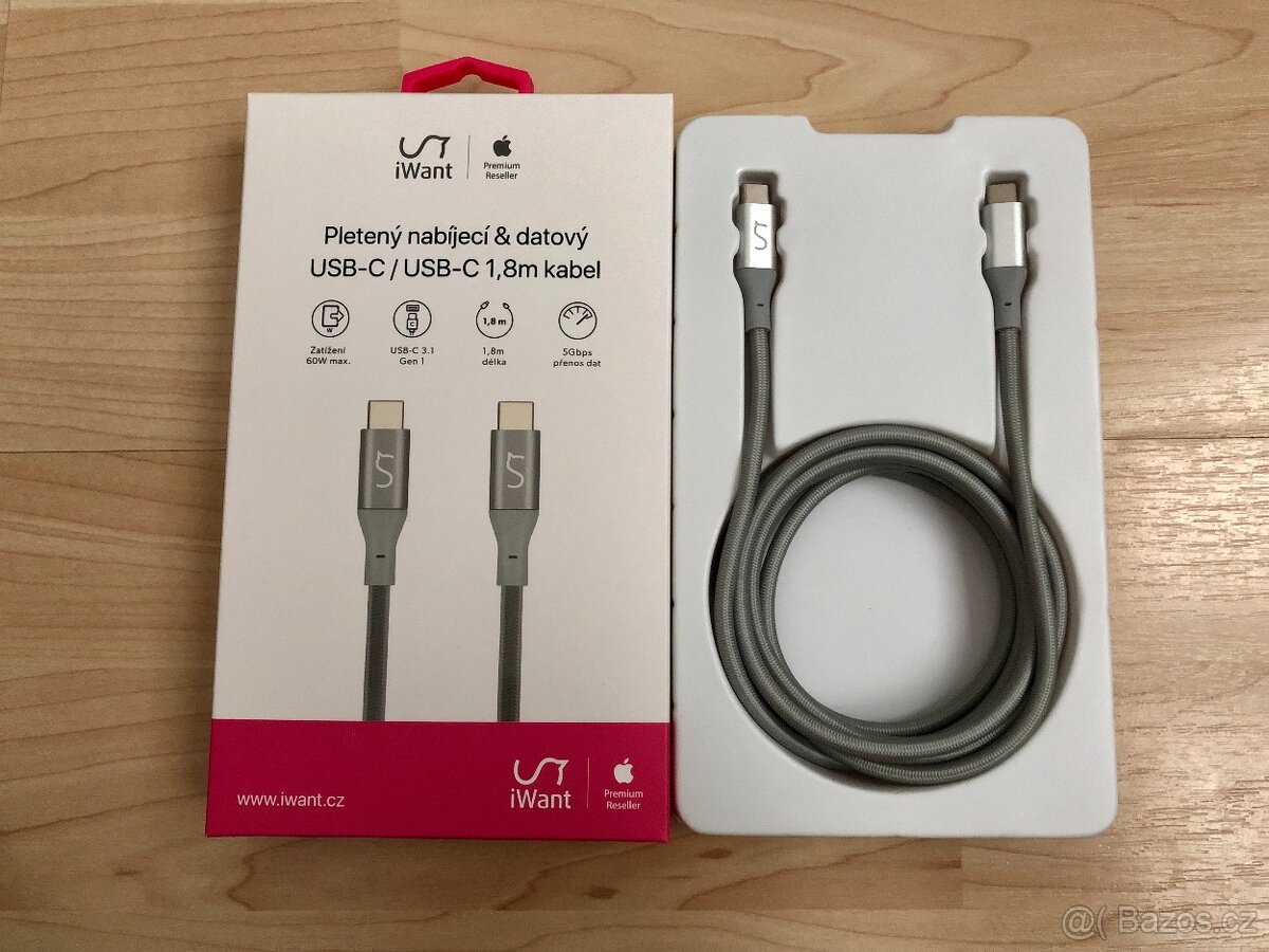 iWant USB-C pletený datový/nabíjecí kabel 1,8m