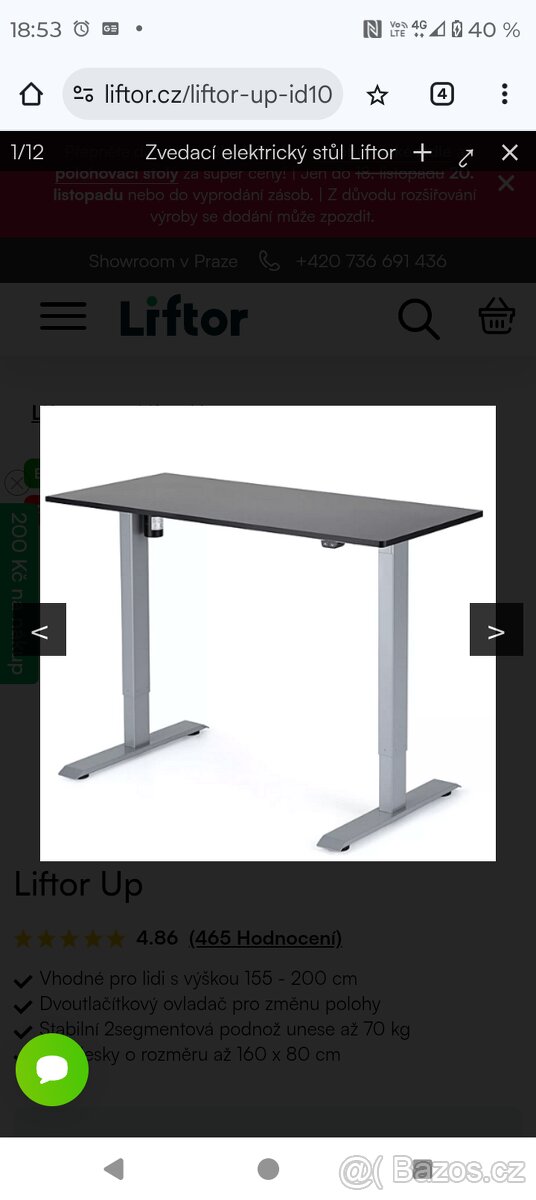 Stůl polohovací černý