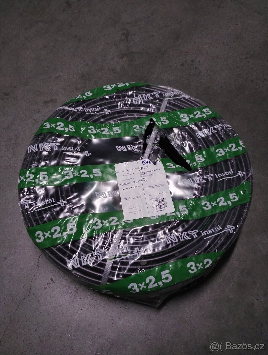 Prodám kabely NKT instal PLUS CYKY-J 3x2,5 RE - kruh 100