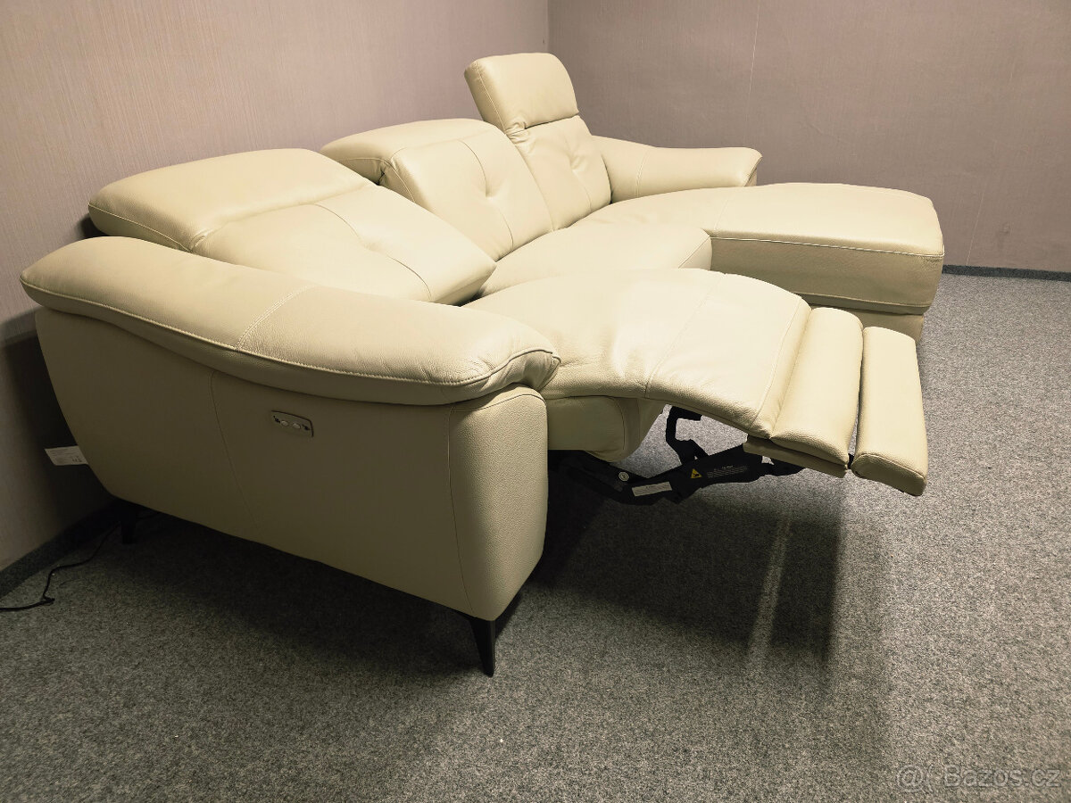Nová relax rohová sedačka kůže NEW EVA krémová