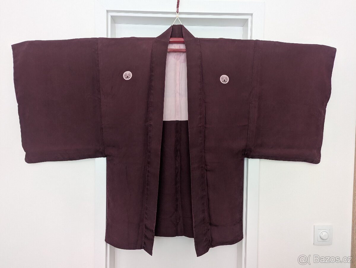 Vínové hedvábné pánské haori