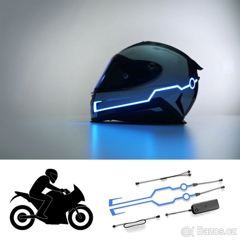 Svítící pásky na moto helmu - modrá barva
