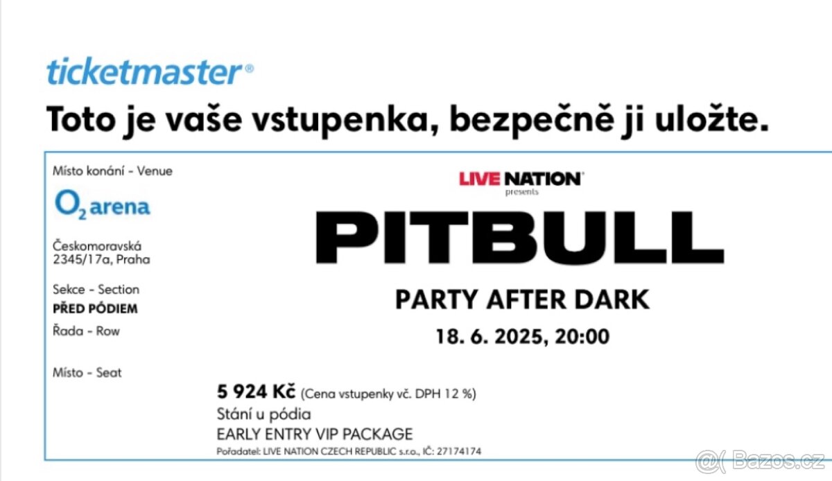 Pitbull – VIP lístek k pódiu18. 6., O2 Arena Praha