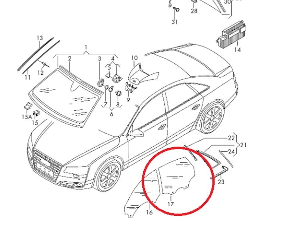 Audi a8 long okno pravých zadních dveří