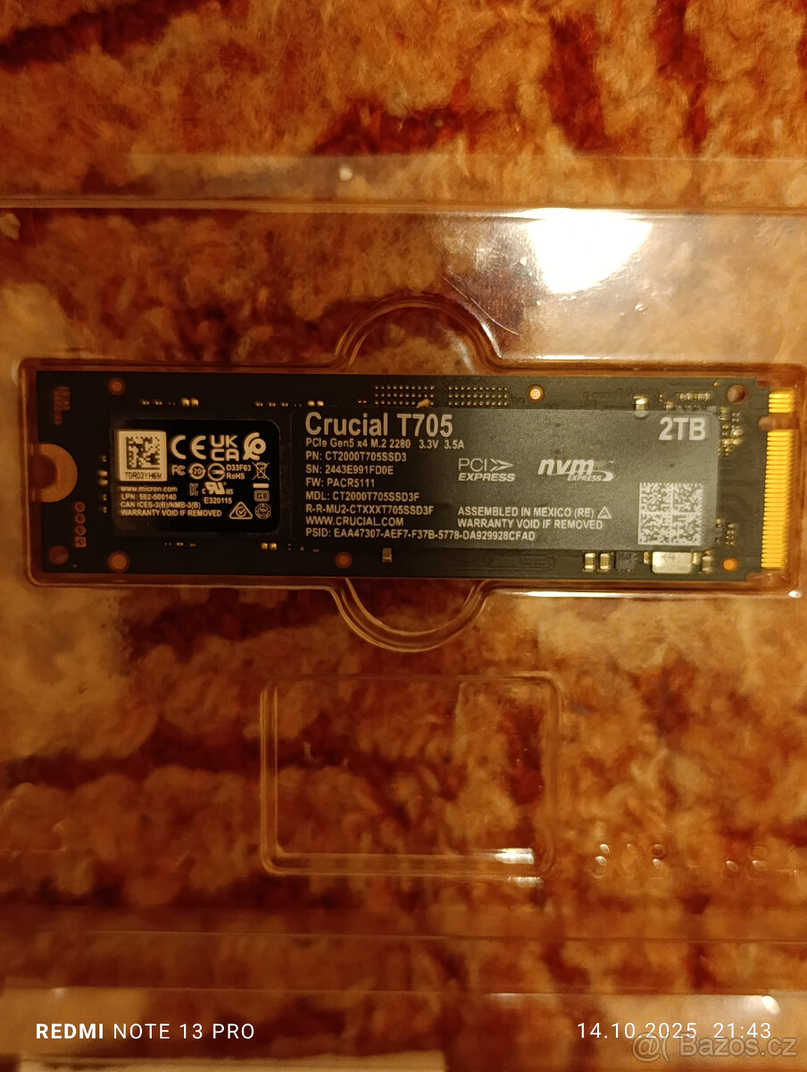 2TB CRUCIAL T705 PCIe 5.0 14500MB/s - lehce použitý
