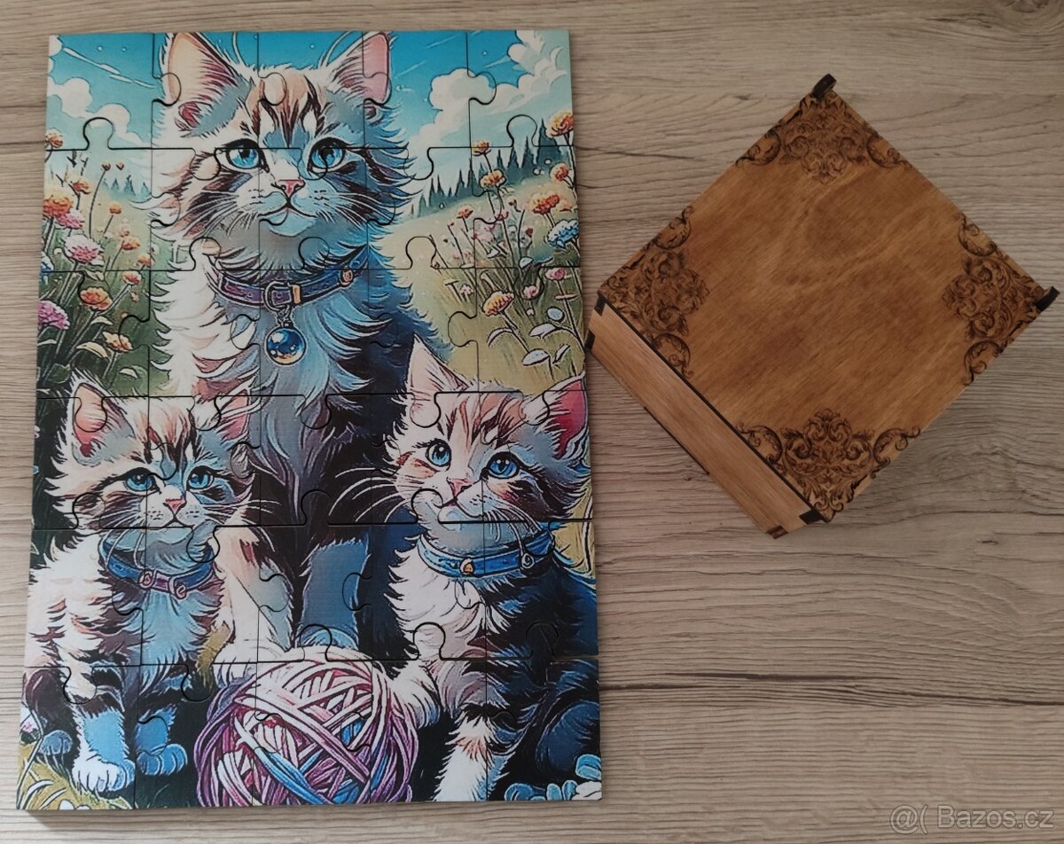 Dřevěné puzzle kočičky , krabička zdarma