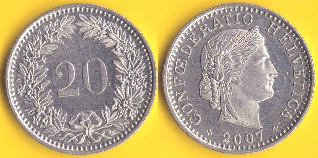 Mince Švýcarsko 20 centů 2007