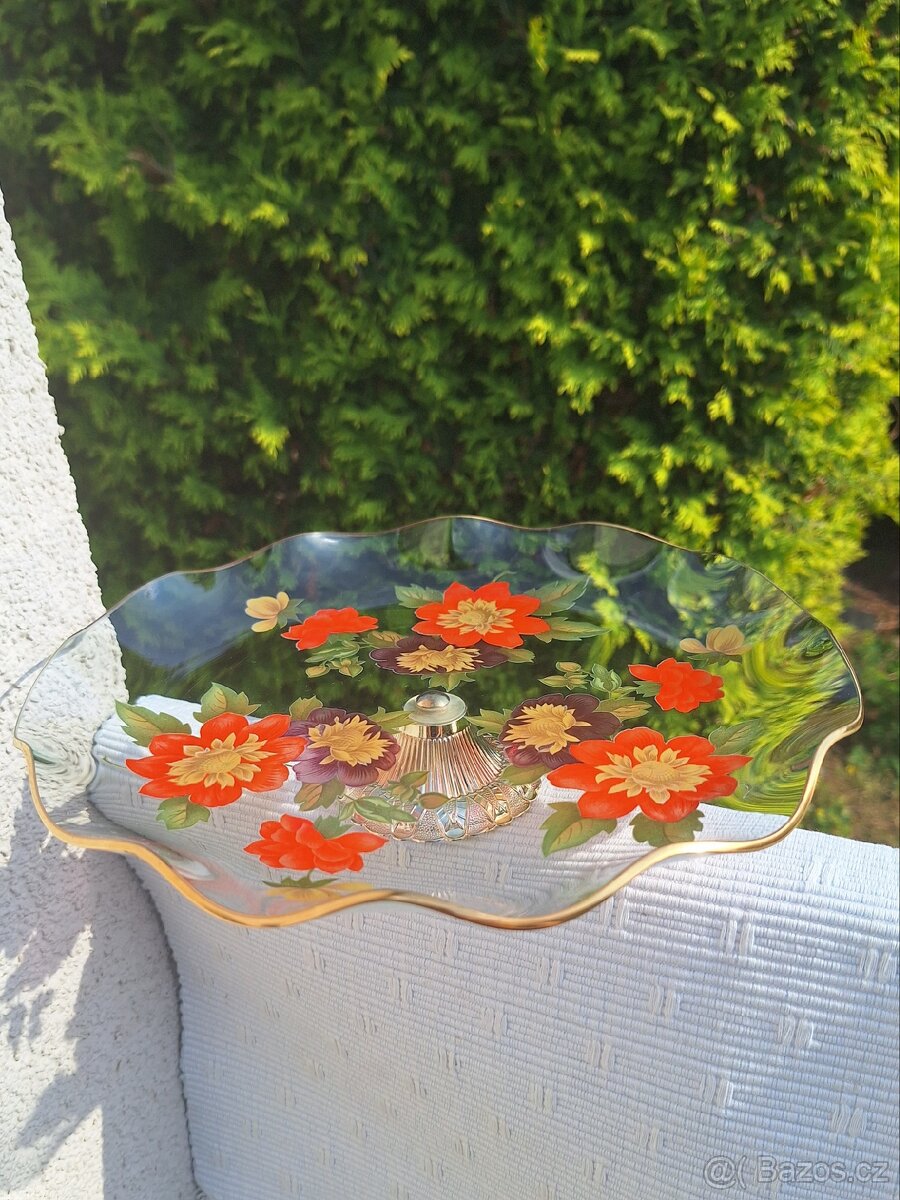 STAROŽITNÝ SKLENĚNÝ PODNOS  - ANGLIE