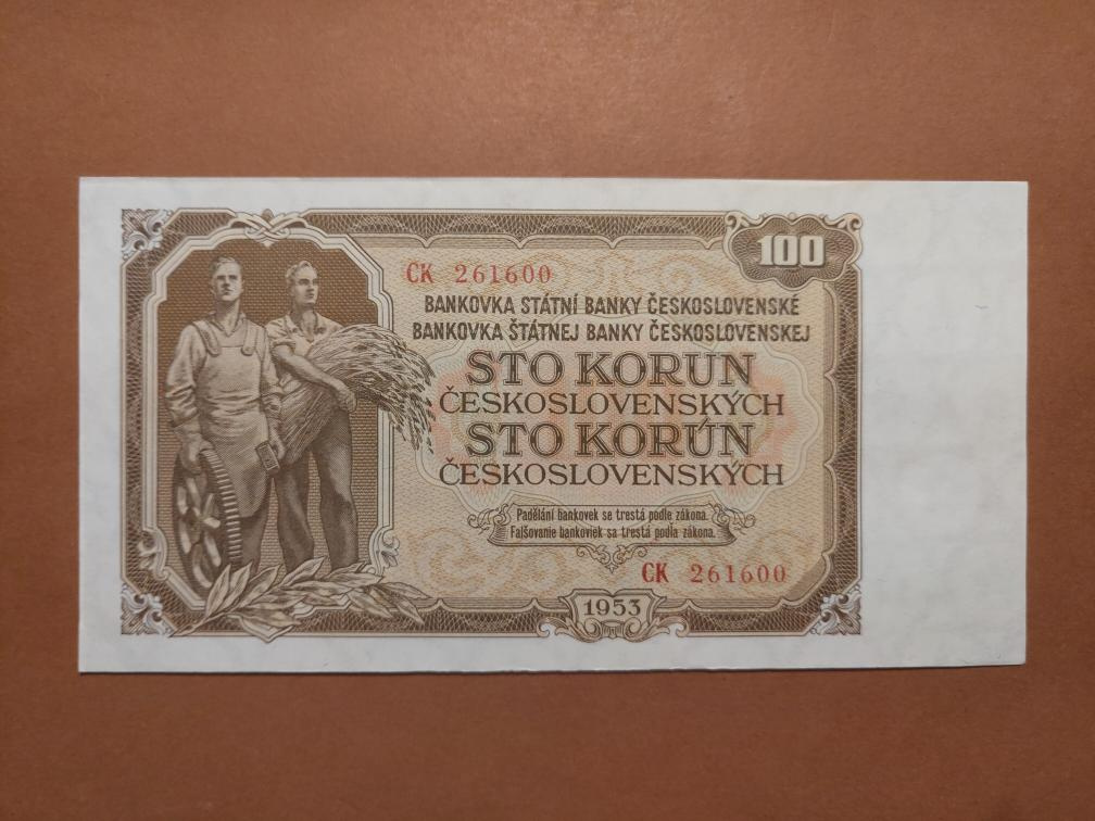 100 Kčs 1953 - KRÁSNÉ ČÍSLO 261600 - NÁDHERNÁ