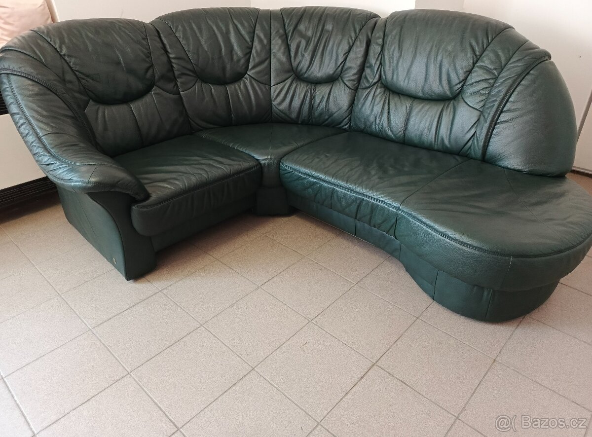 Kožená rohová sedací souprava - TOP STAV