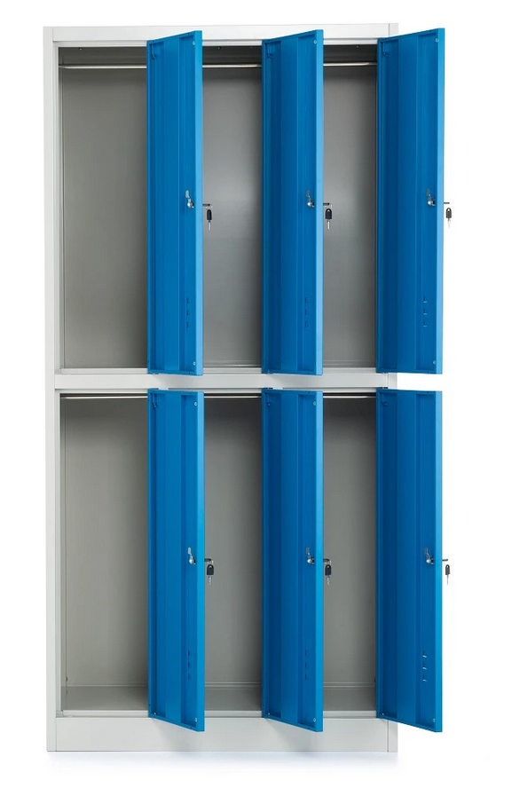 Kovová šatní skříňka - locker 6 boxů modrošedá 185×90×45