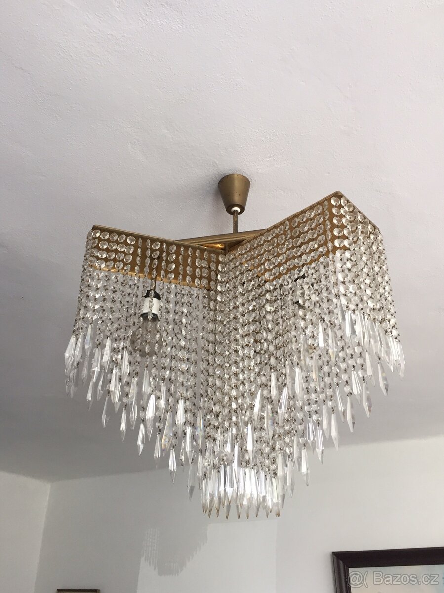 STAROŽITNÝ RETRO LUSTR -KŘIŠŤÁLOVÝ - tříramenný+y