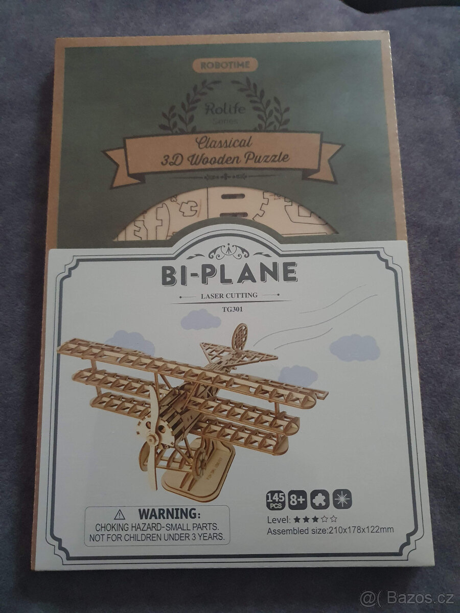RoboTime dřevěné 3D puzzle historické letadlo
