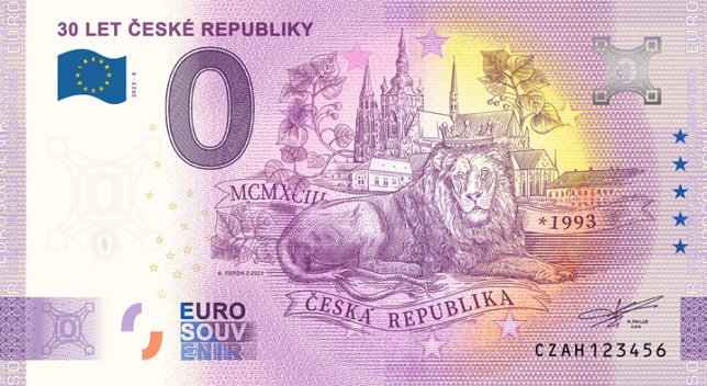 0 Euro výroční bankovka 30 LET ČESKÉ REPUBLIKY