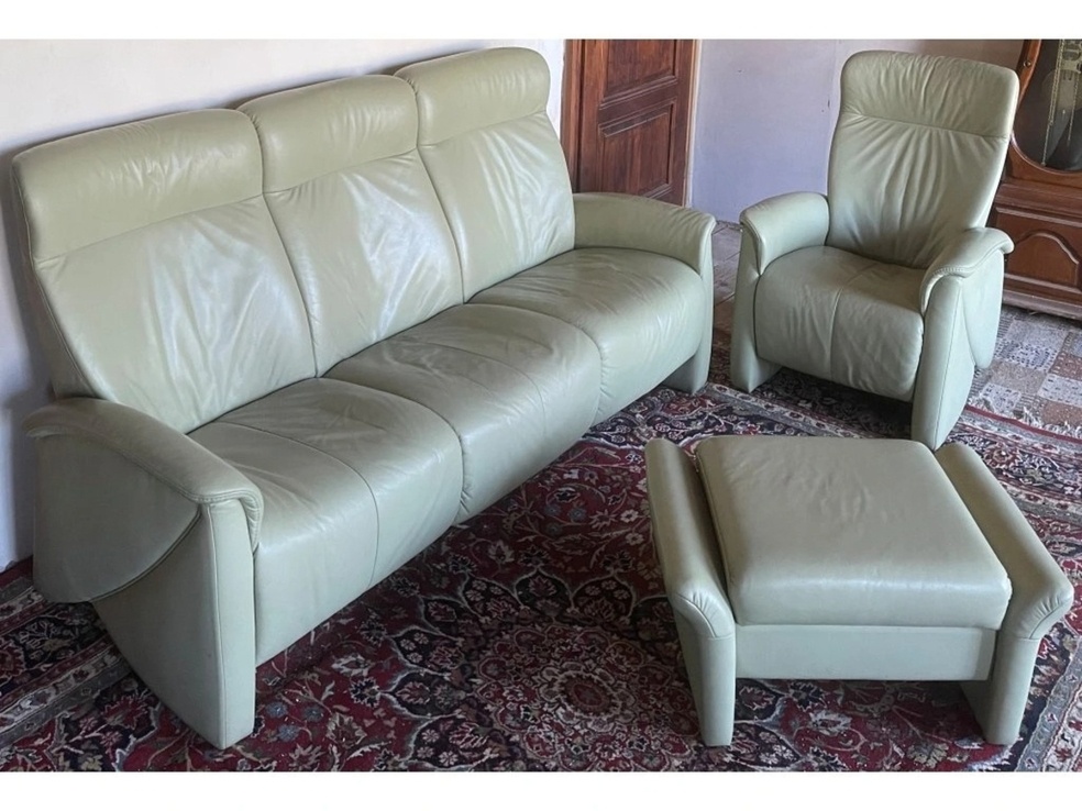 Luxusní moderní kožená sedací souprava 3+1 + taburet, 2706
