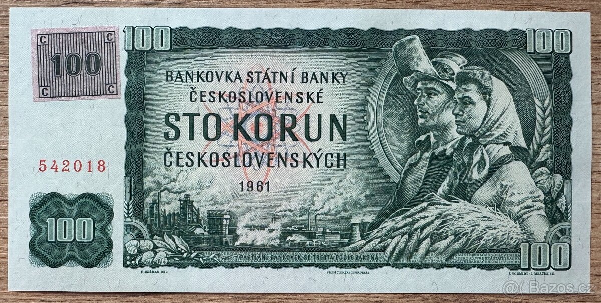 100 Kčs 1961 s kolkem UNC