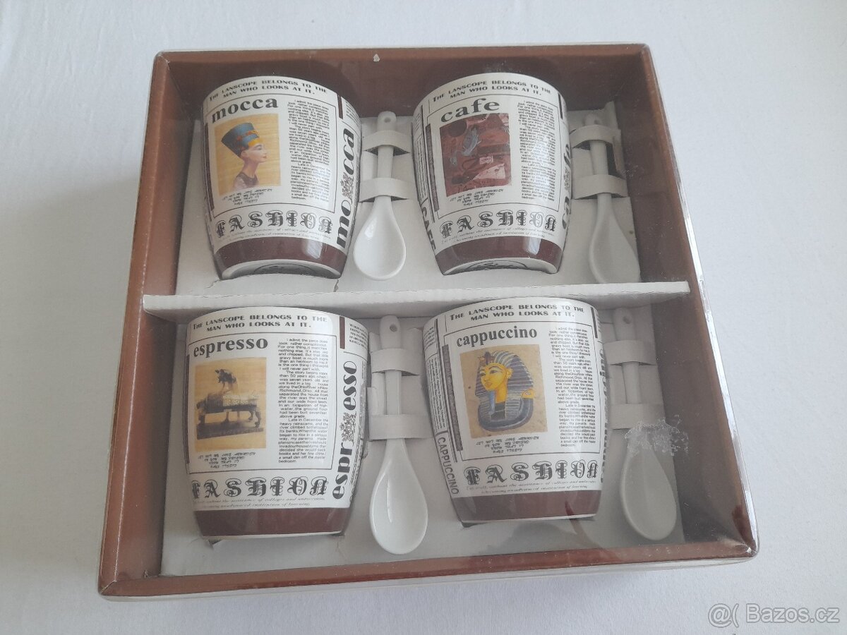 Keramická sada čtyř hrnků se lžičkami značky Siaki