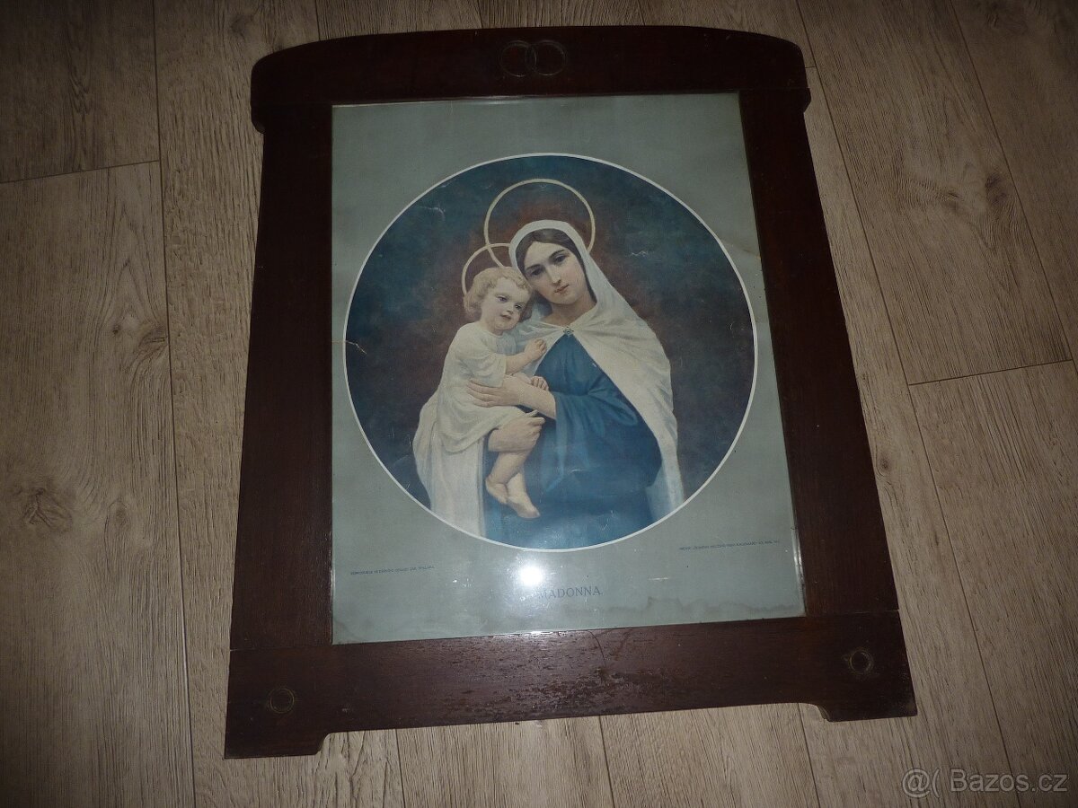 Svatý obraz Madonna v dřevěném rámu