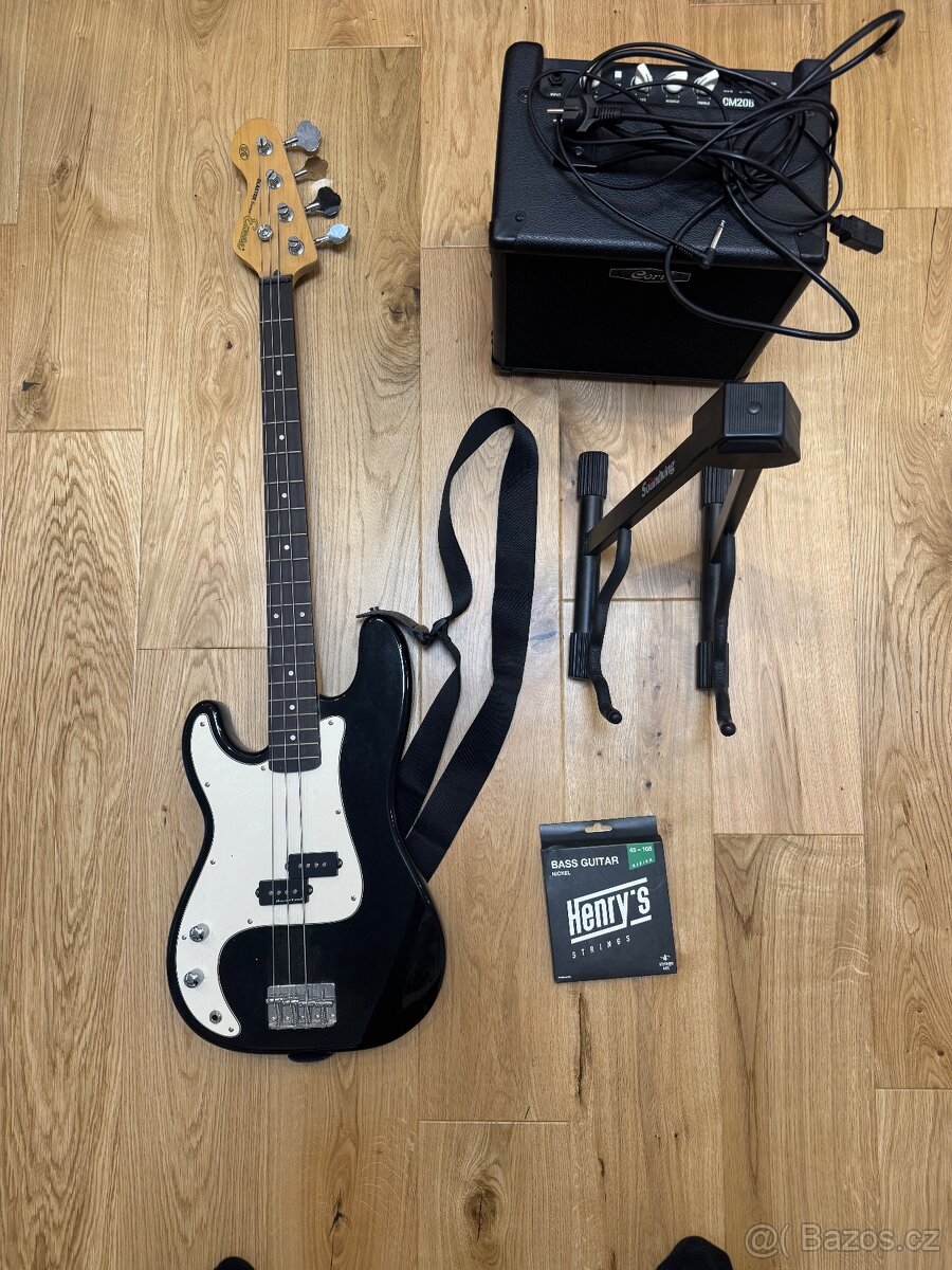 Prodám baskytaru pro leváky k tomu: kombo+stojan+sadu strun