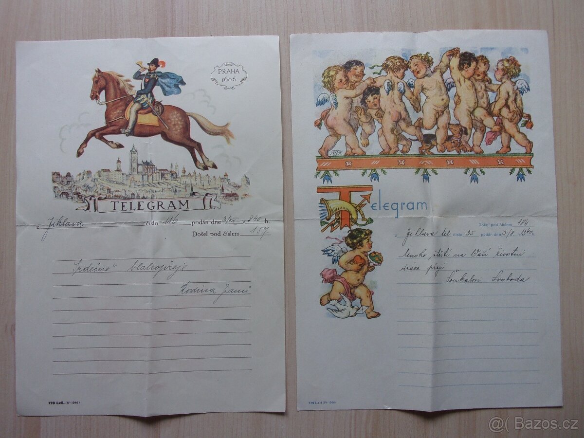 2x STARÝ TELEGRAM - POŠTA - JIHLAVA