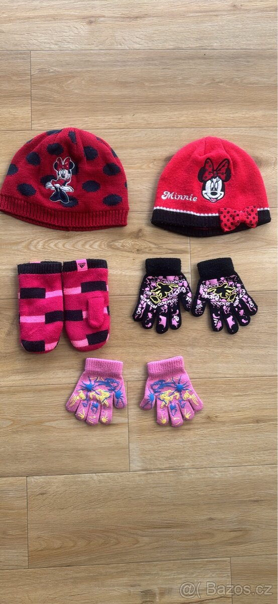 2 x cepice Minie, 3 x rukavice, vel. 3-6 let