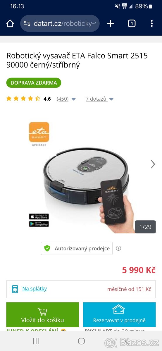 Roboticky vysavac ETA Falcon stříbrná