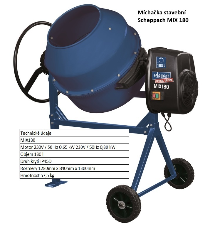 Prodám stavební míchačku Scheppach MIX 180