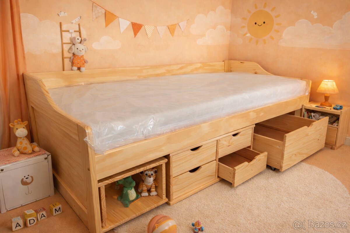 Multifunkční postel z masivního dřeva bílá NOVÁ