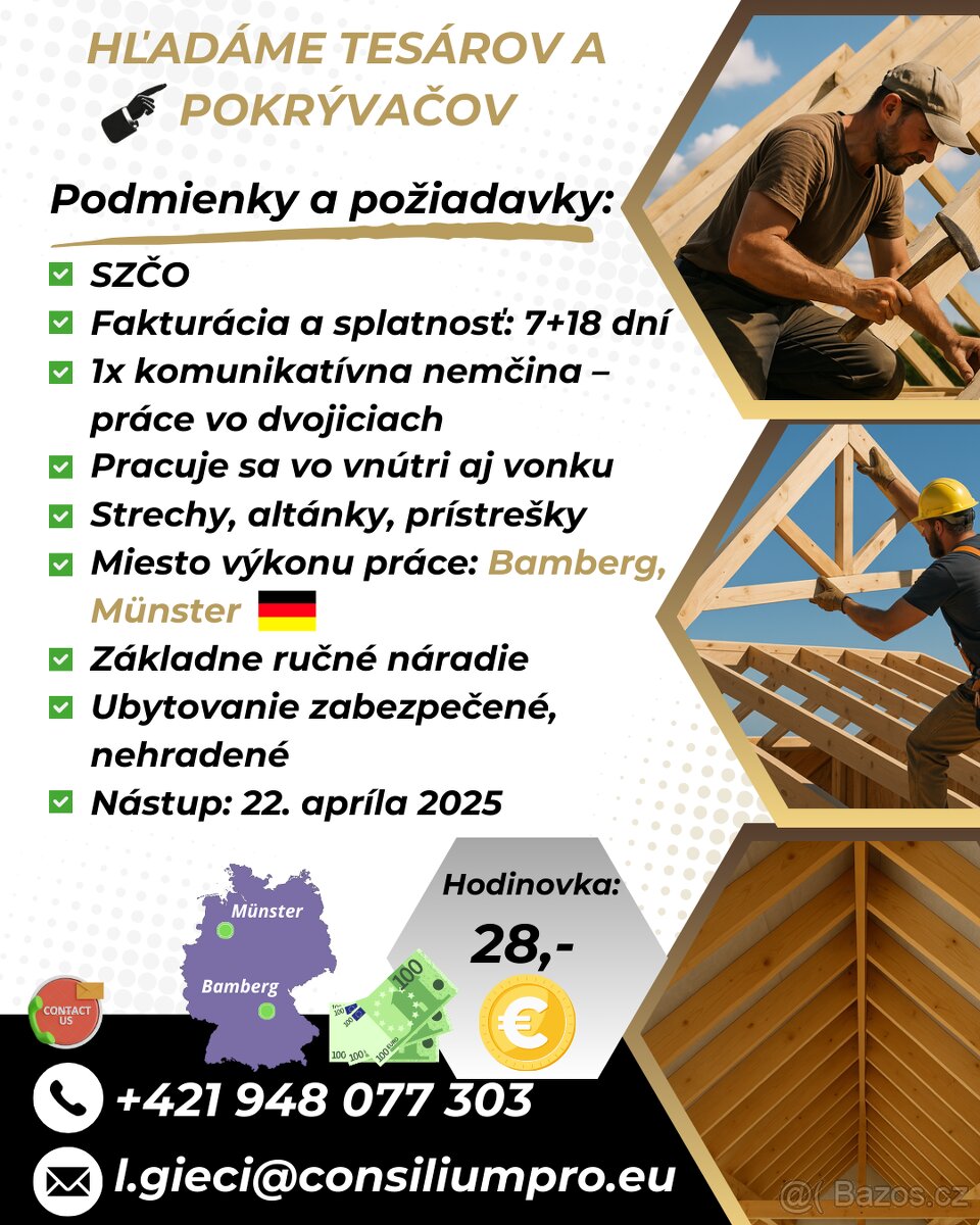 Hľadáme viacerých tesárov a pokrývačov.
