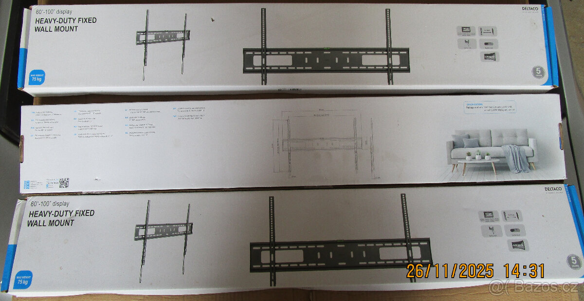 Odolný masivní univerzální pevný držák TV / Monitoru na zeď.