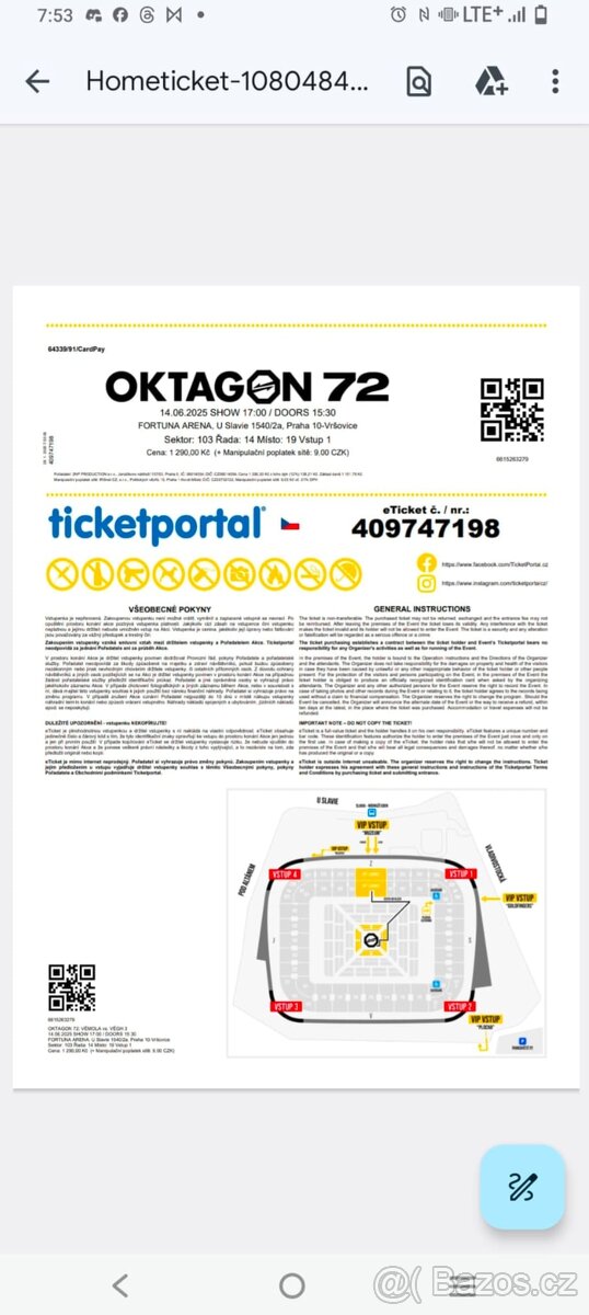 Prodám vstupenku na oktagon