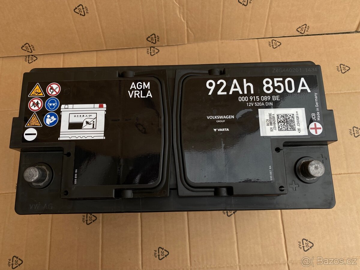 Autobaterii 12v 92Ah 850A Start/Stop AMG do VW (nová)