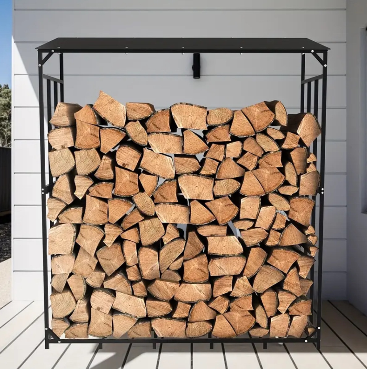 Kovový stojan na palivové dřevo s krytem – dřevník 156×60×16