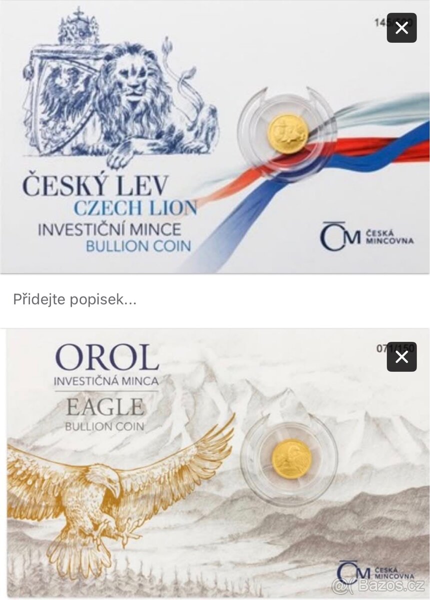 Investiční mince Český lev 2017/Orel 2020