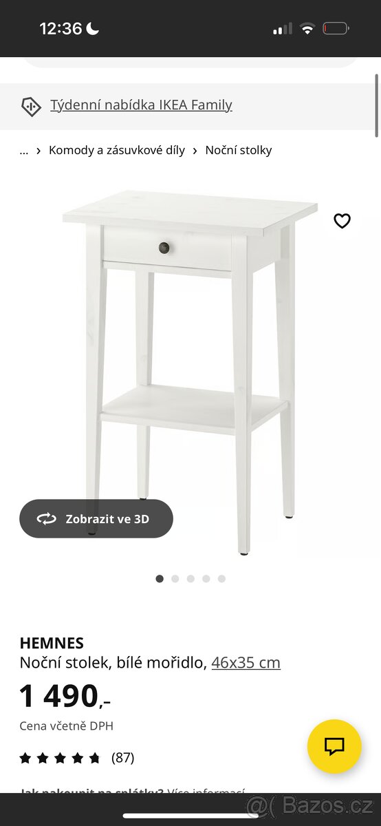 Noční stolek hemnes bílý