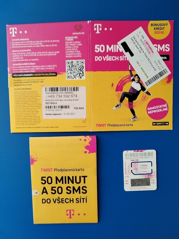 Předplacená karta T-mobile, se 2 bonusy