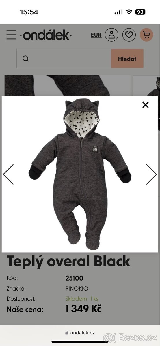 PINOKIO Happy Day Teplý dětský  overal Black vel 56