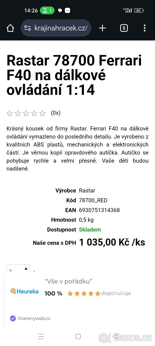 Prodám RC model Ferrari F40