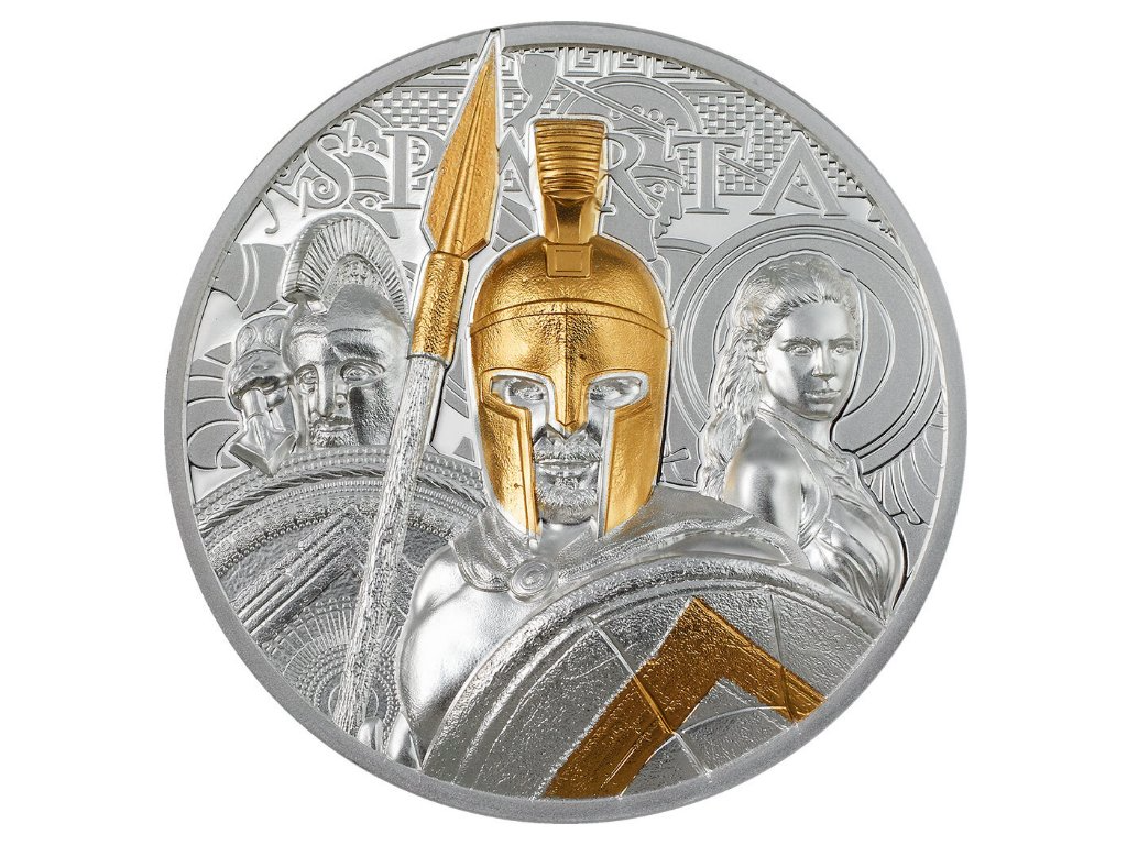 3 oz Stříbrná, pozlacená Sparta 2023. limit 888