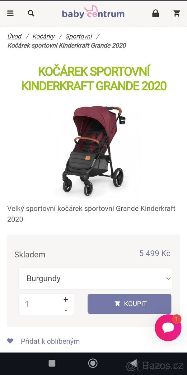 KOČÁREK SPORTOVNÍ KINDERKRAFT GRANDE 2020