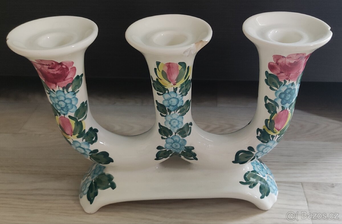 Keramický trojramenný svícen