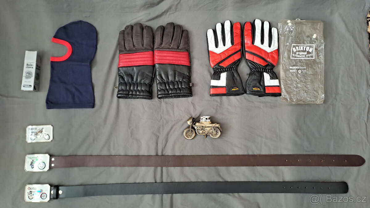 retro rukavice, opasek Yamaha XS, zapalovač Kawasaki Z 1000