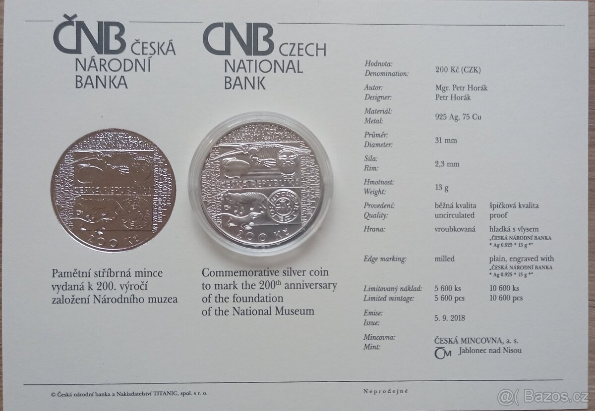 PSM 200 Kč 2018 - 200. výročí založení Národního muzea
